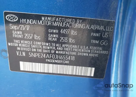 2018 Hyundai Sonata Se из США, поврежденный, VIN 5NPE24AF0JH655418